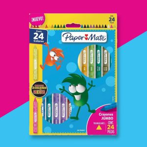 Crayones Paper Mate Jumbo x24: crayones vibrantes y ergonómicos, perfectos para manos pequeñas.