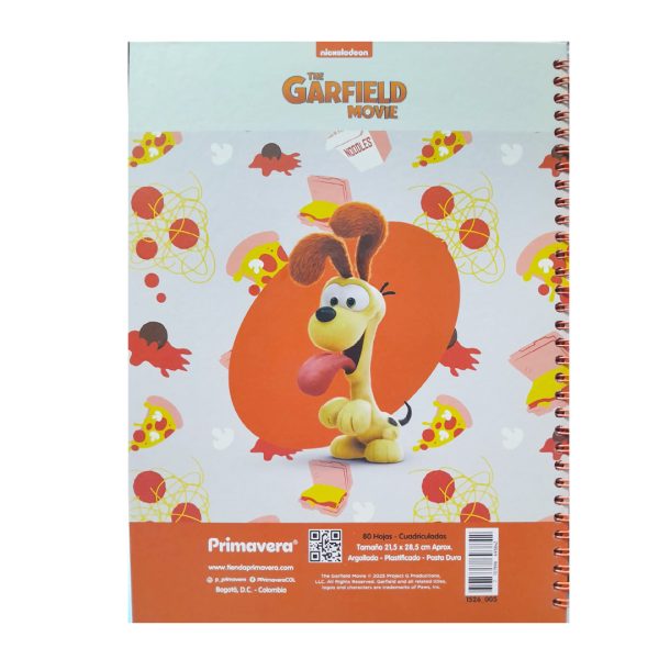 cuaderno personalizado argollado garfield, disponible en papeleria el mayorista.