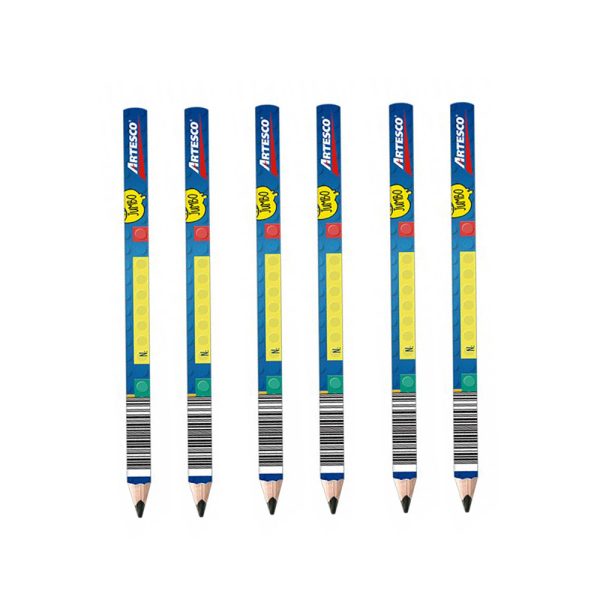 Lápiz Jumbo Artesco Kids 2B, ideal para manos pequeñas. Diseño ergonómico, mina de grafito 2B, perfecto para dibujo y escritura infantil.