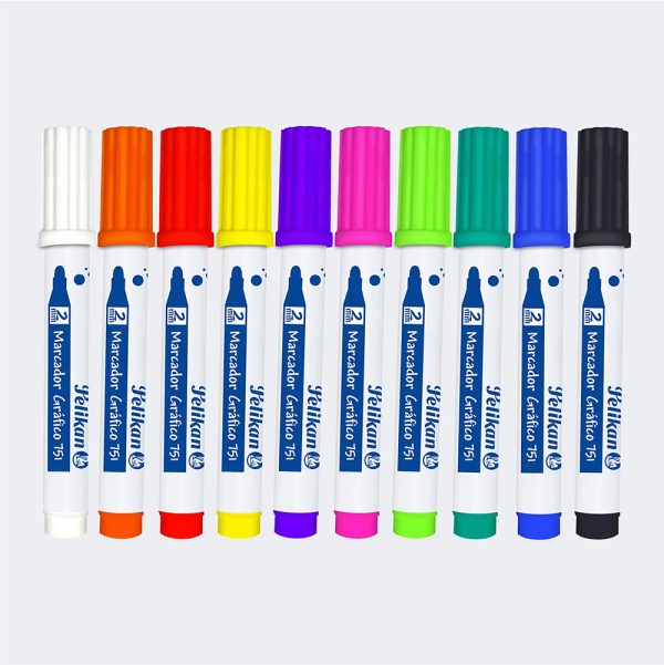 Marcadores Gráficos 751 Pelikan x10 und, colores brillantes y precisos. Ideales para proyectos de diseño y arte.