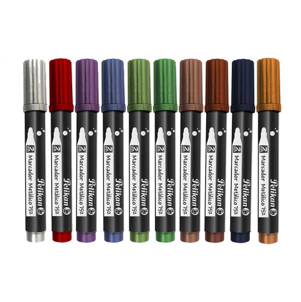 Marcadores Metalizados x10 Pelikan, colores brillantes y duraderos. Perfectos para proyectos creativos y decorativos.