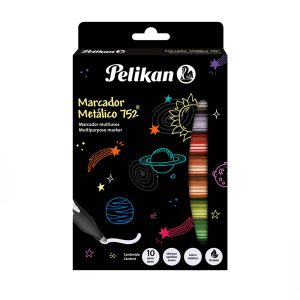 Marcadores Metalizados x10 Pelikan, colores brillantes y duraderos. Perfectos para proyectos creativos y decorativos.