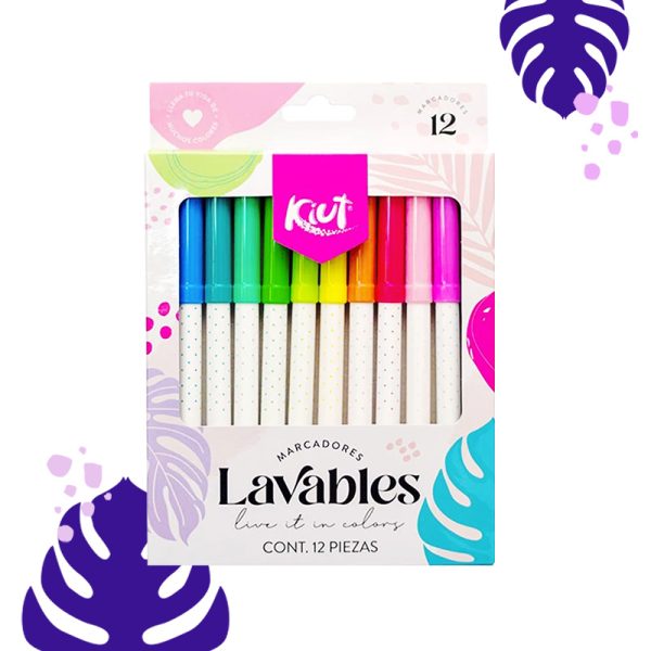 Plumones Lindos Kiut Lavables x12. Disponibles en Papeleria en Cali.